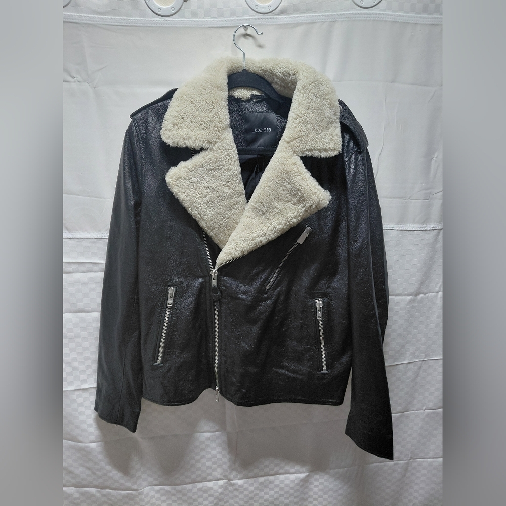 Joe's  Black Faux Leather Shearling Collar Jacket